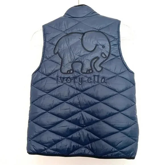 Ivory Ella Quilted Puffer Vest Navy Blue Lightweight Elephant - Small - Picture 2 of 9